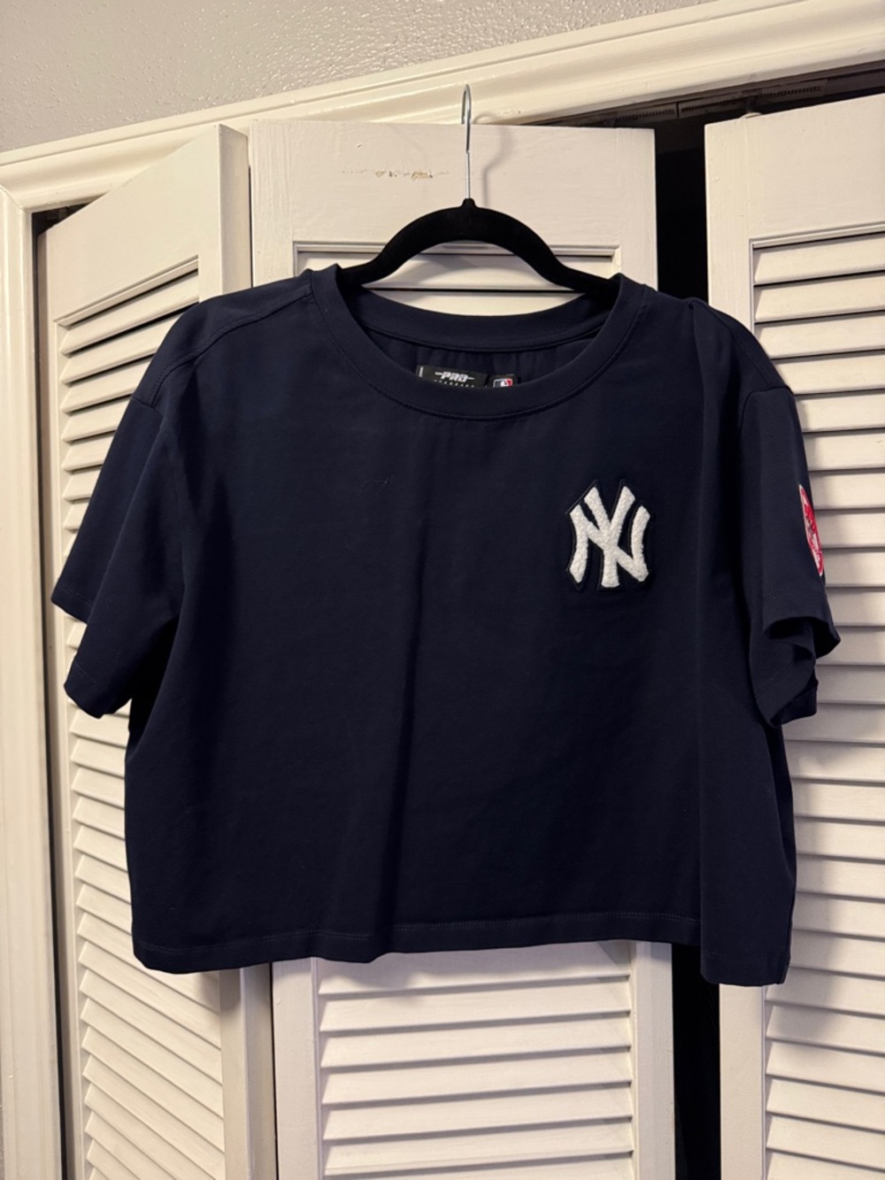 Navy Cropped Sport Tee with White Embroidered Logo